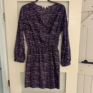 Elegant Purple Patterned Women's Long Sleeve Dress
